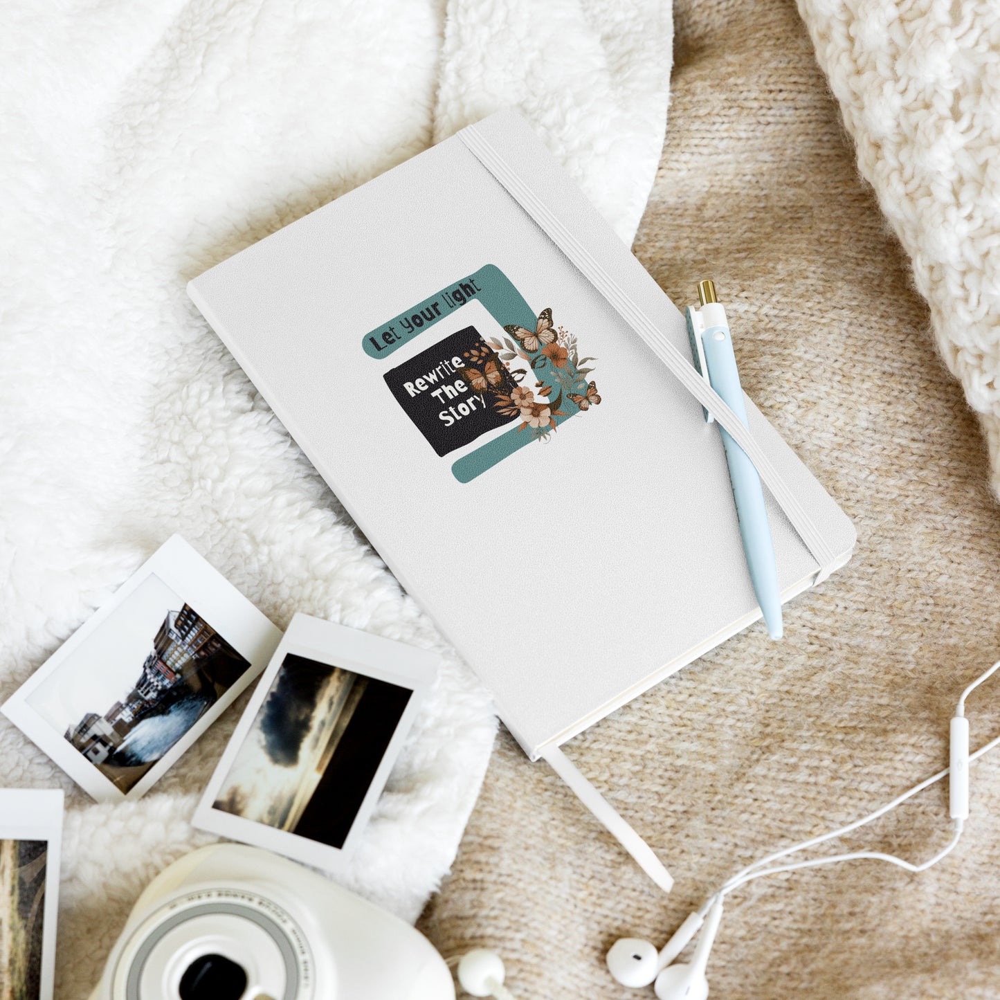 Inspirational Hardcover Notebook with Elastic Closure 'Rewrite The Story'