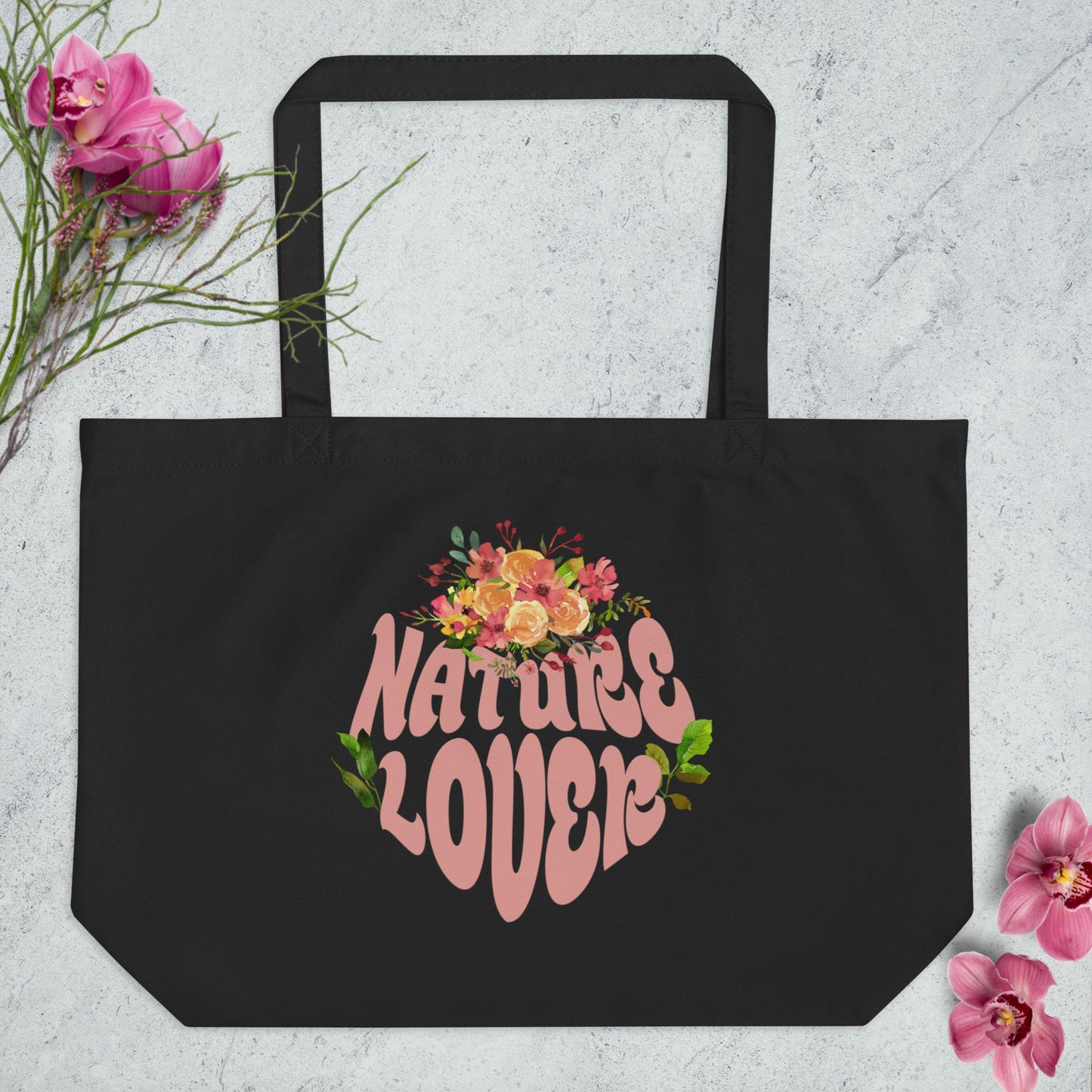EcoTote Organic Cotton Bag LARGE - Reusable, Sustainable Shopping Tote, Eco-Friendly 'Nature Lover'