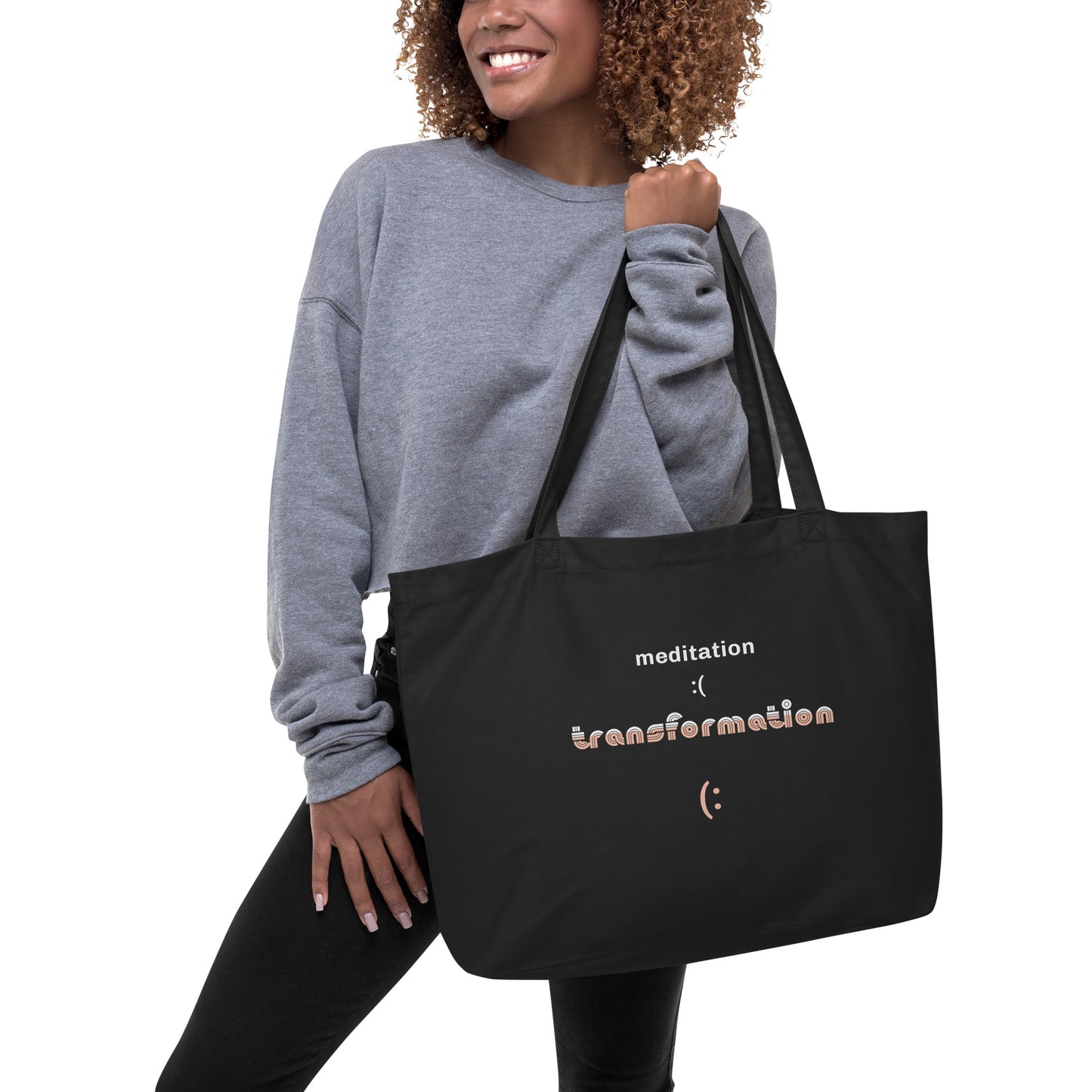 EcoTote LARGE Organic Cotton Bag - Reusable, Sustainable Shopping Tote, Eco-Friendly 'Meditation - Transformation'
