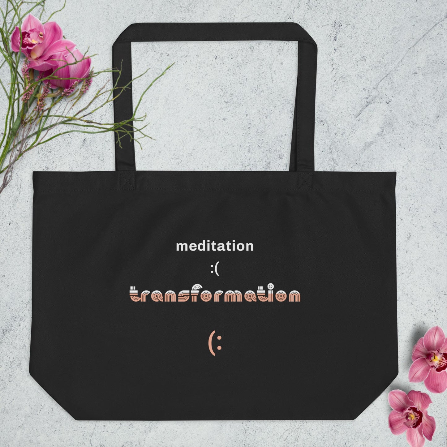EcoTote LARGE Organic Cotton Bag - Reusable, Sustainable Shopping Tote, Eco-Friendly 'Meditation - Transformation'