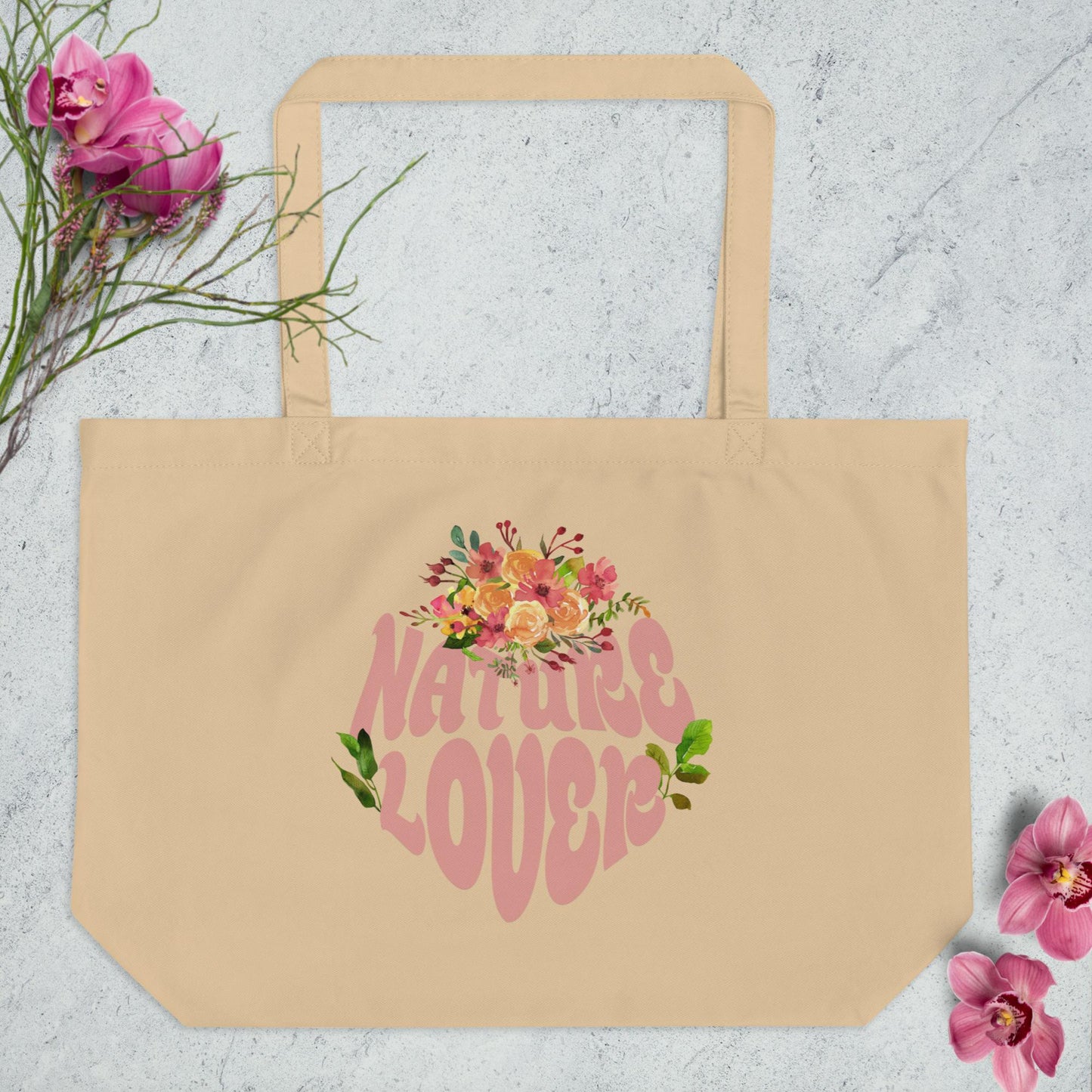 EcoTote Organic Cotton Bag LARGE - Reusable, Sustainable Shopping Tote, Eco-Friendly 'Nature Lover'