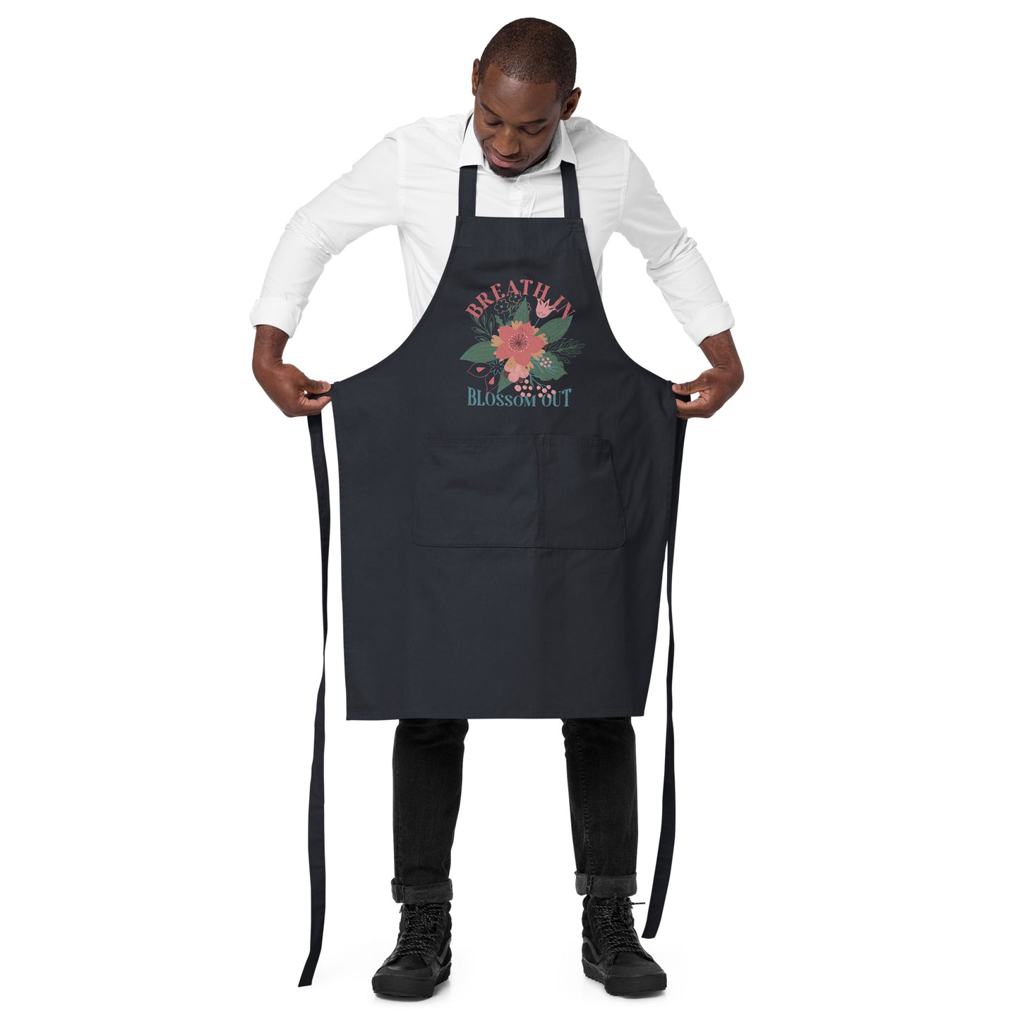 Organic Cotton Apron with Adjustable Straps and Front Pocket - Minimalist Eco-Friendly 'Blossom Out'