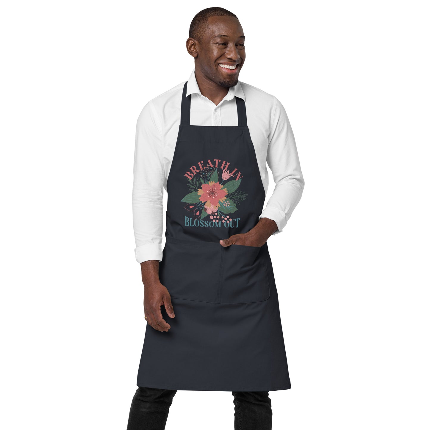 Organic Cotton Apron with Adjustable Straps and Front Pocket - Minimalist Eco-Friendly 'Blossom Out'
