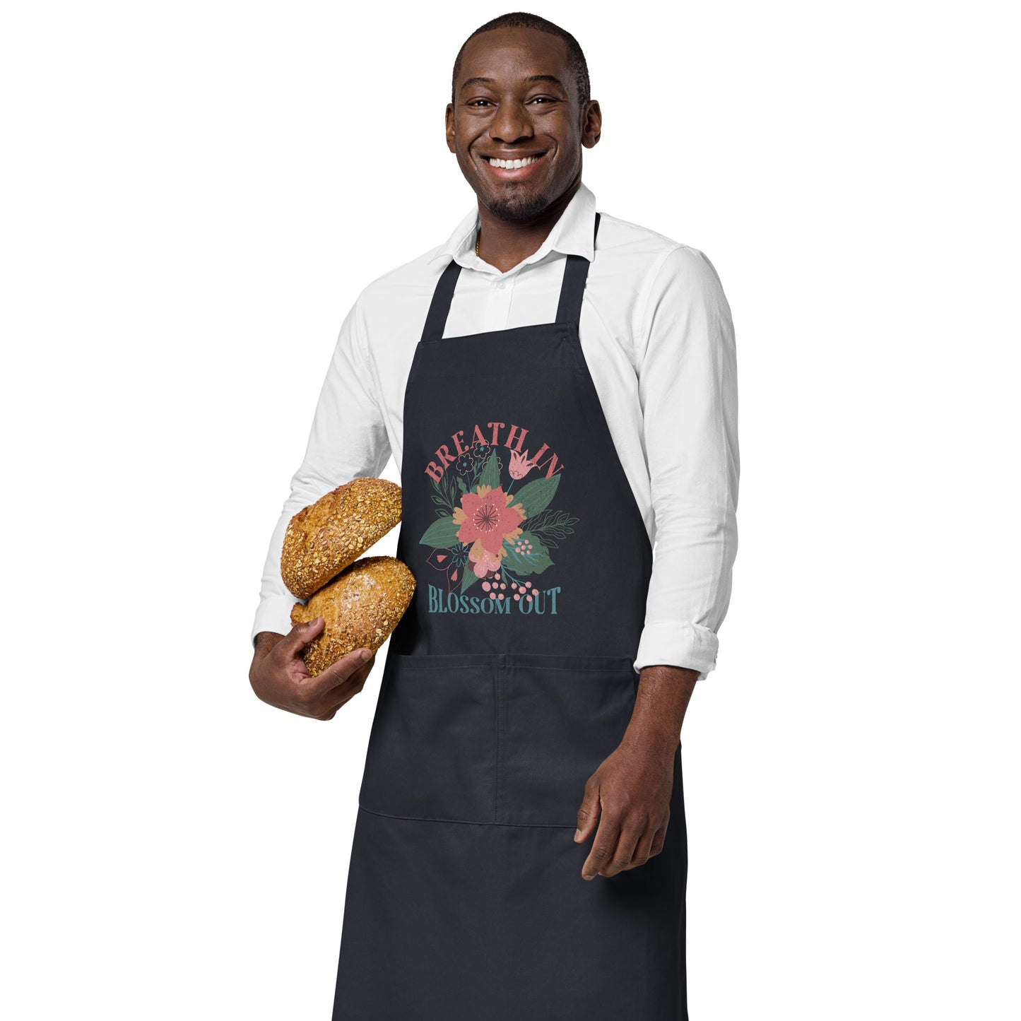 Organic Cotton Apron with Adjustable Straps and Front Pocket - Minimalist Eco-Friendly 'Blossom Out'