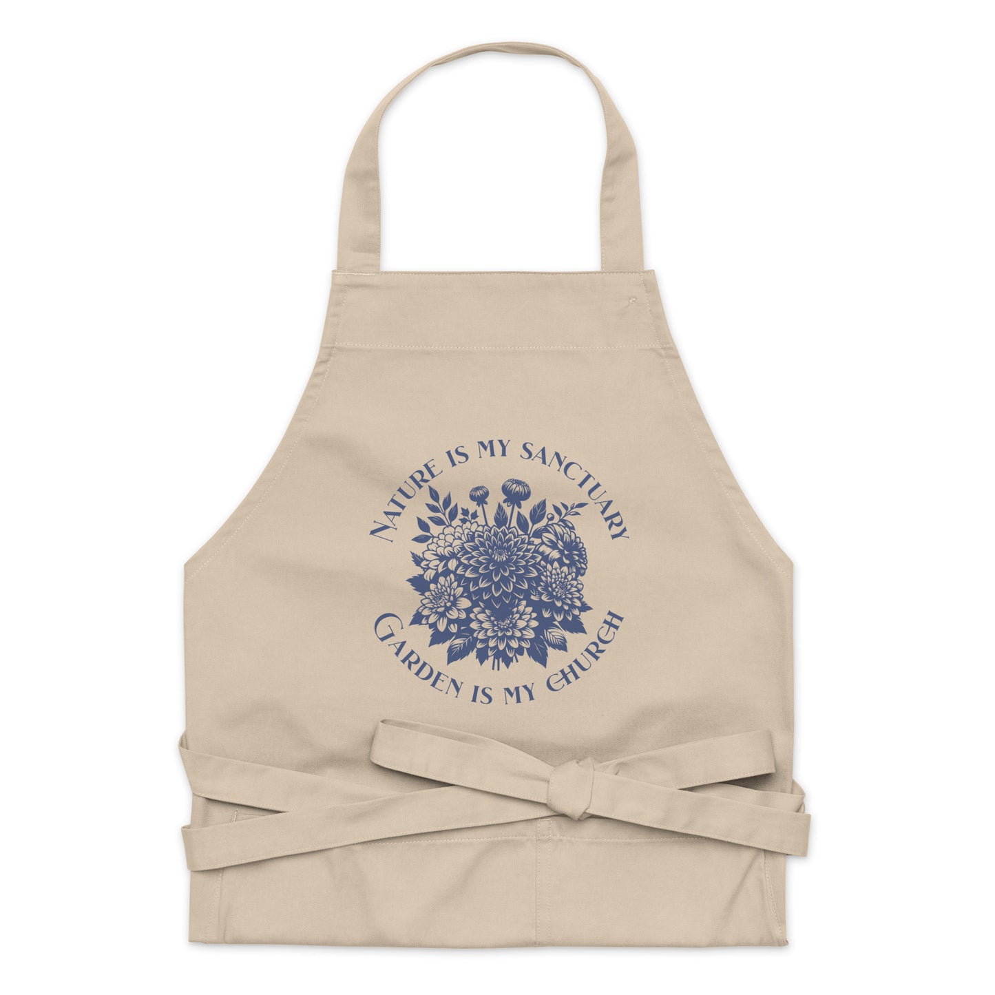 Organic Cotton Apron with Adjustable Straps and Front Pocket - Minimalist Eco-Friendly .Nature is My Sanctuary'