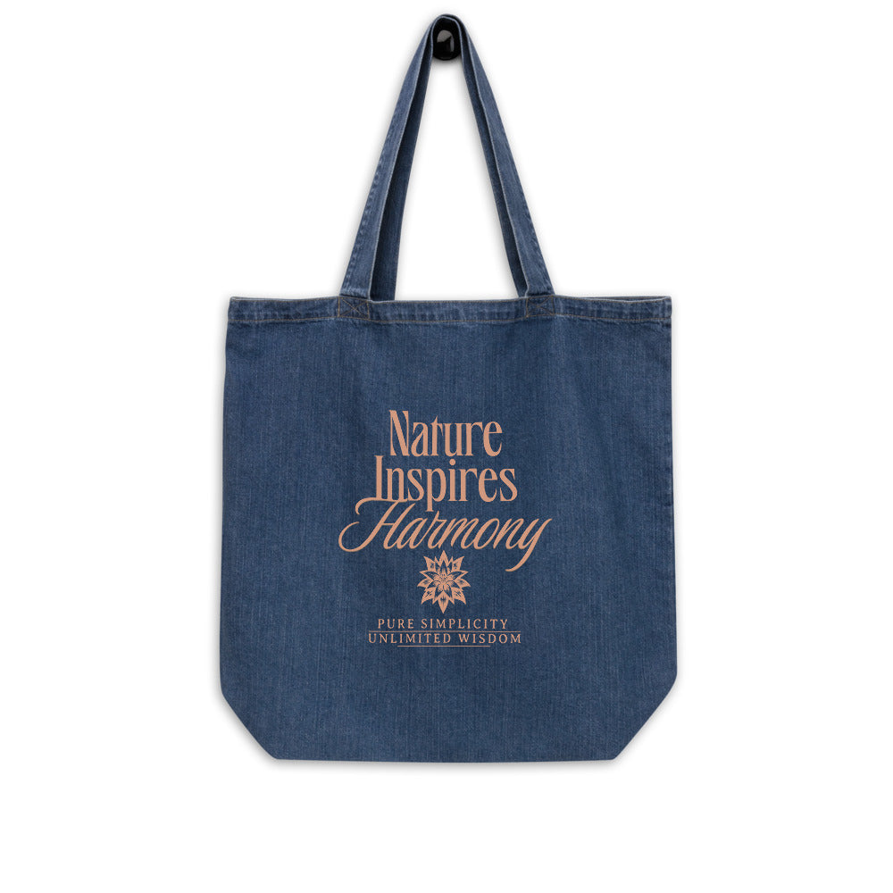 Denim EcoTote Organic Cotton Bag - Reusable, Sustainable Shopping Tote, Eco-Friendly 'Nature Inspires Harmony'