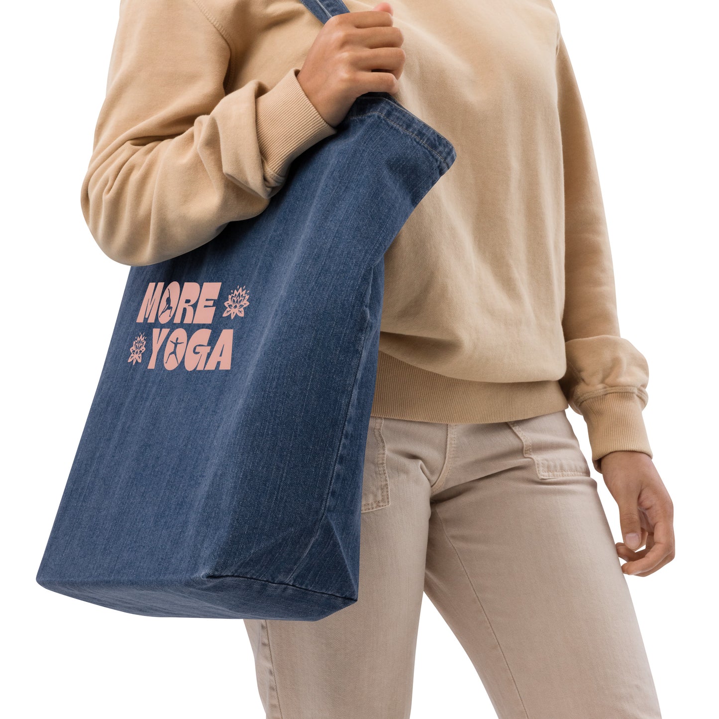 Denim EcoTote Organic Cotton Bag - Reusable, Sustainable Shopping Tote, Eco-Friendly 'More Yoga'