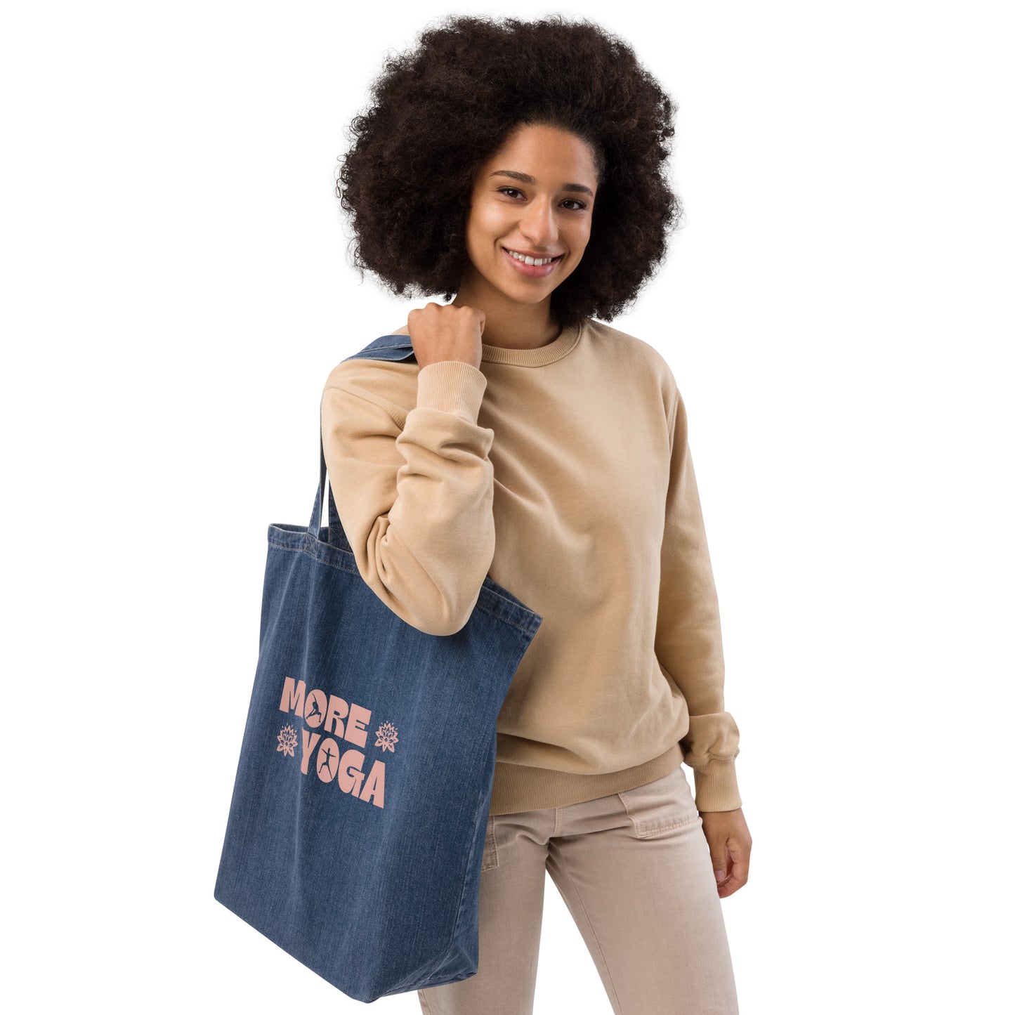 Denim EcoTote Organic Cotton Bag - Reusable, Sustainable Shopping Tote, Eco-Friendly 'More Yoga'