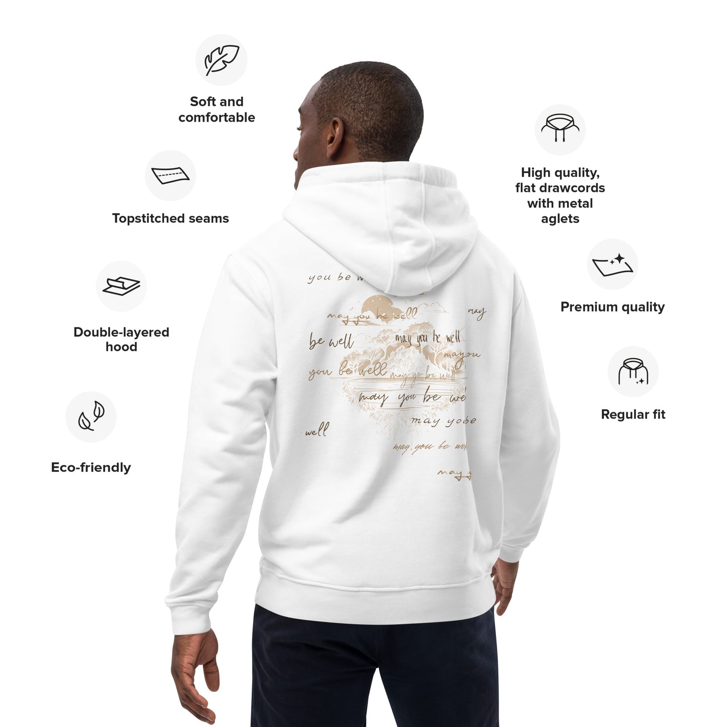 Organic Cotton Hoodie - Eco-Friendly, Soft, Sustainable 'Metta Wishes'
