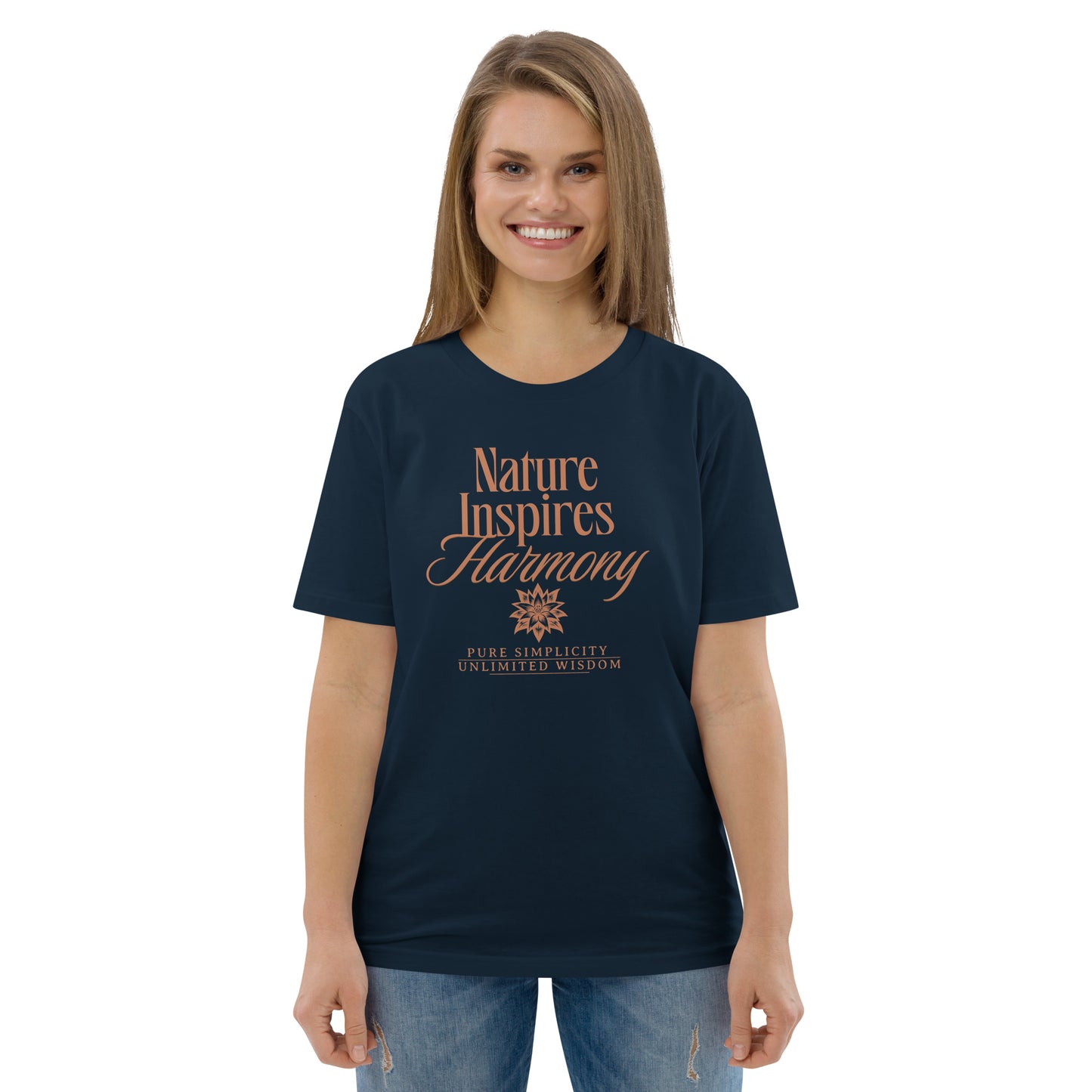 Unisex Organic Cotton T-Shirt - Eco-Friendly Minimalist Sustainable Tee 'Nature Inspires Harmony'