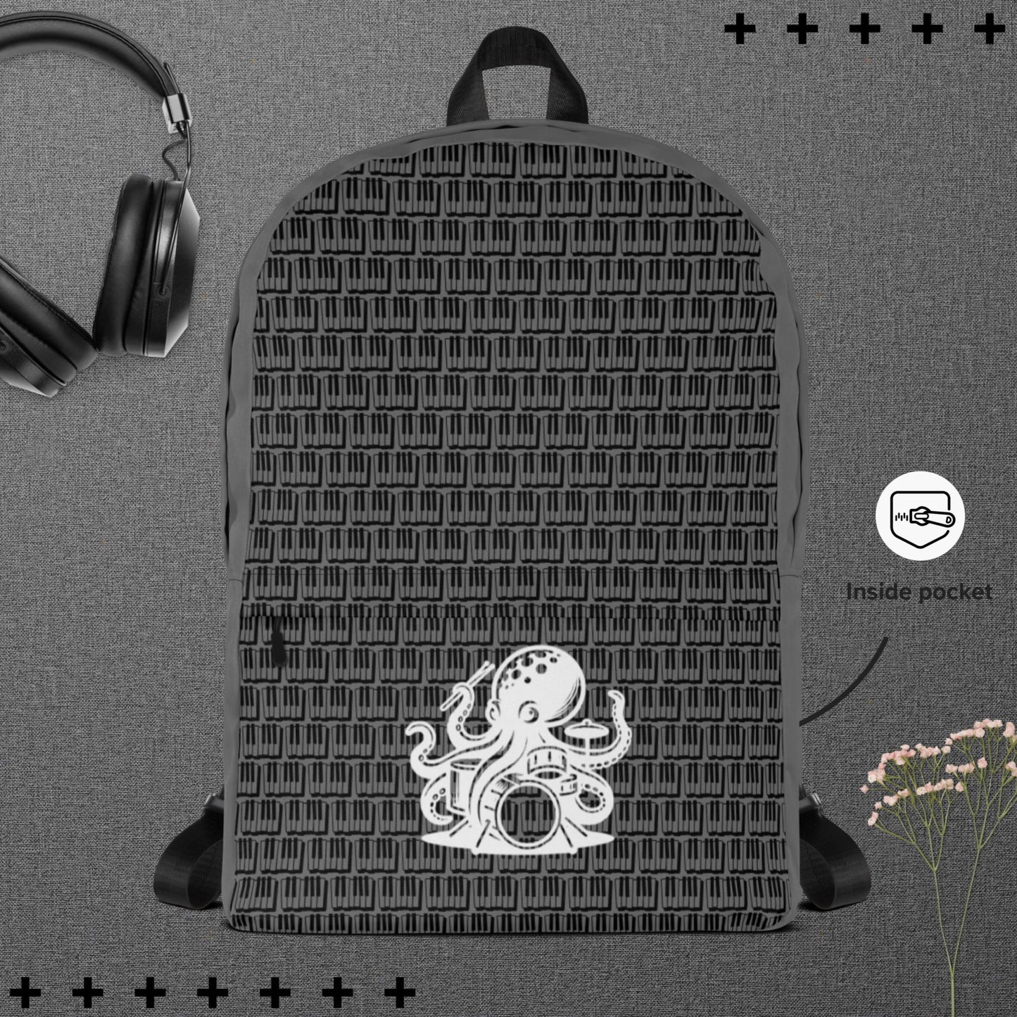 Water-Resistant Medium Backpack for Daily Use & Sports Laptop Compartment & Multiple Pockets 'Improvisation - Musical Octopus'