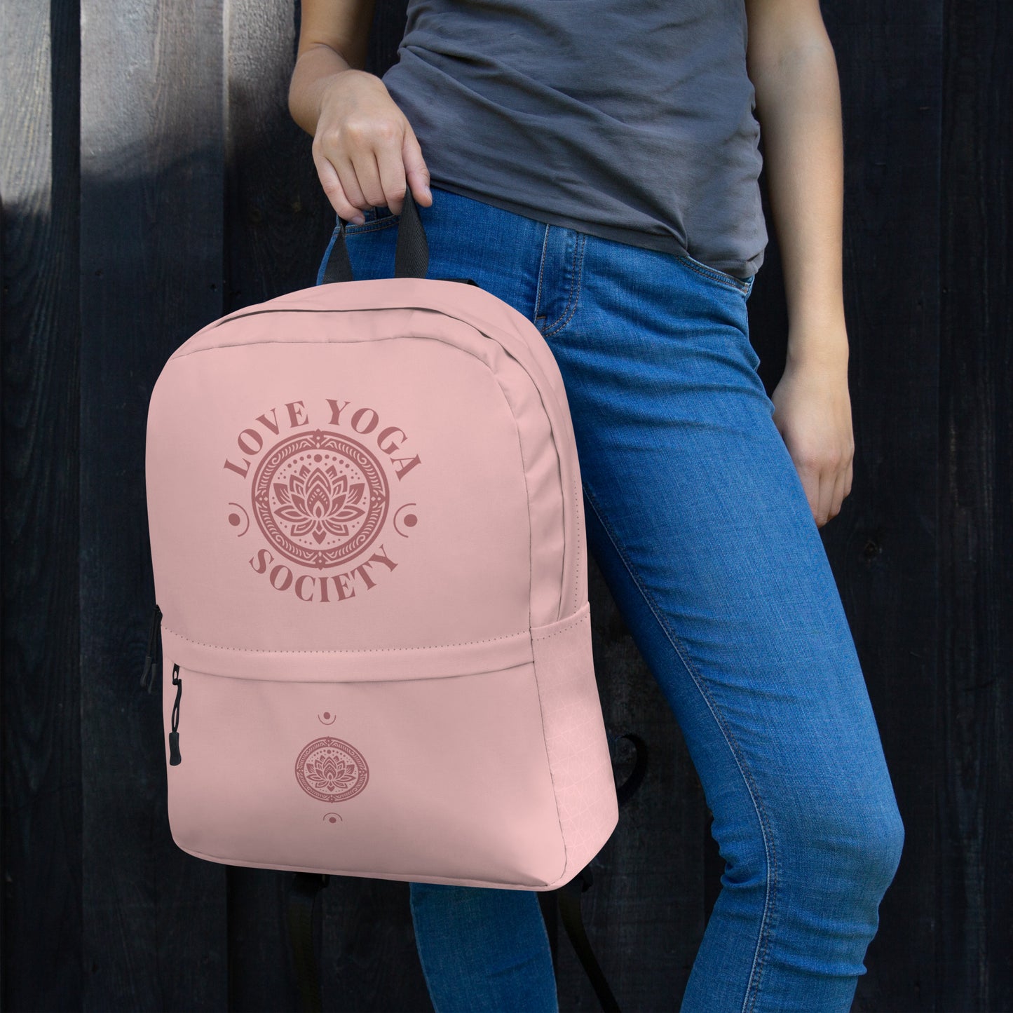 Water-Resistant Medium Backpack for Daily Use & Sports, Laptop Compartment & Multiple Pockets 'Love Yoga'