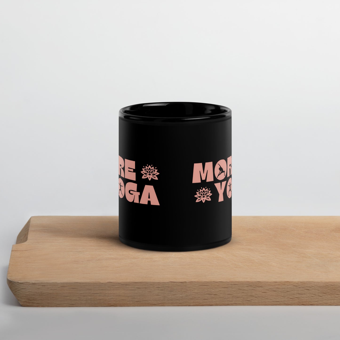 Inspirational Ceramic Mug with Black, Glossy Finish 'More Yoga'