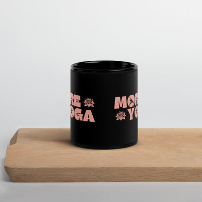 Inspirational Ceramic Mug with Black, Glossy Finish 'More Yoga'