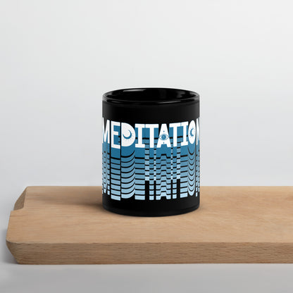 Inspirational Ceramic Mug with Black, Glossy Finish 'Meditation'