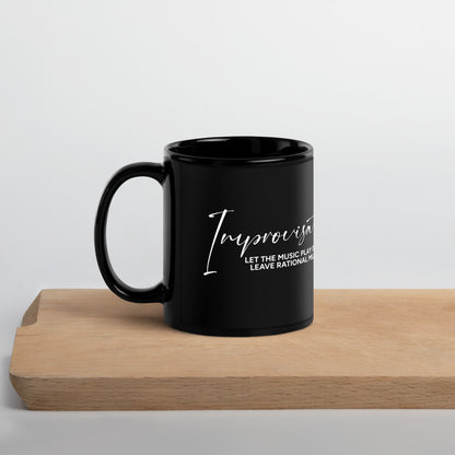 Inspirational Ceramic Mug with Black, Glossy Finish 'Improvisation'