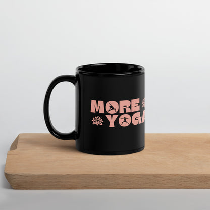 Inspirational Ceramic Mug with Black, Glossy Finish 'More Yoga'