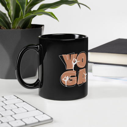 Inspirational Ceramic Mug with Black, Glossy Finish 'Yoga People'