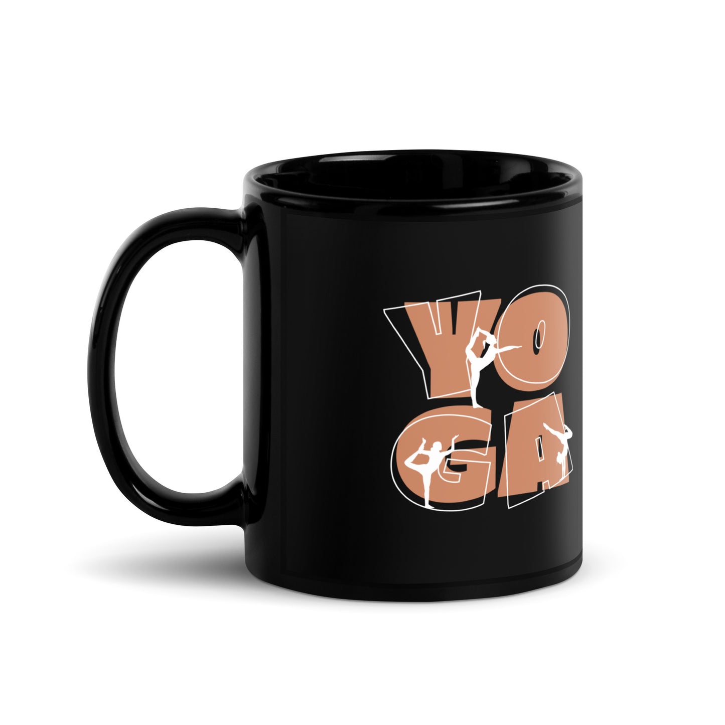 Inspirational Ceramic Mug with Black, Glossy Finish 'Yoga People'