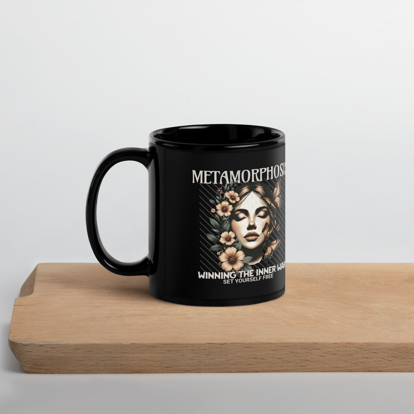 Inspirational Ceramic Mug with Black, Glossy Finish 'Metamorphosis'