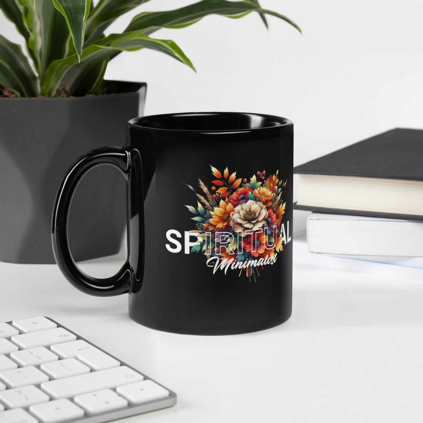 Inspirational Ceramic Mug with Black, Glossy Finish 'Spiritual Minimalist'