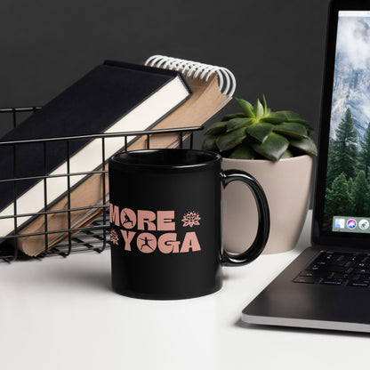 Inspirational Ceramic Mug with Black, Glossy Finish 'More Yoga'