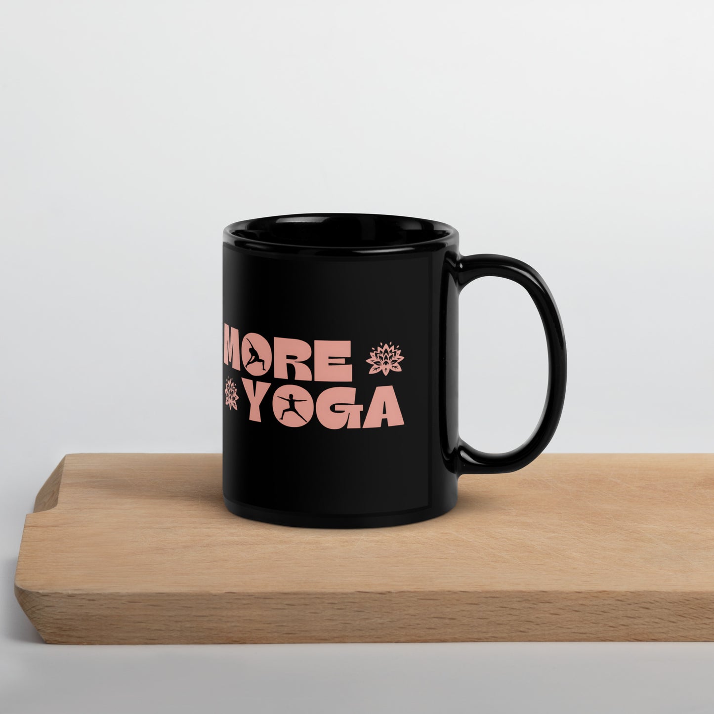 Inspirational Ceramic Mug with Black, Glossy Finish 'More Yoga'