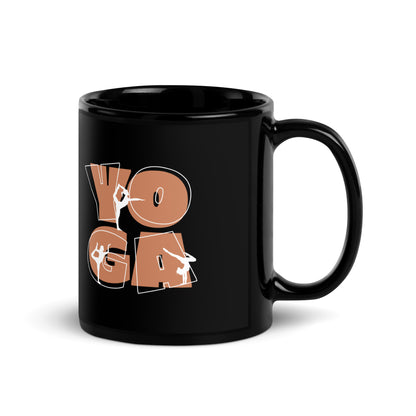 Inspirational Ceramic Mug with Black, Glossy Finish 'Yoga People'