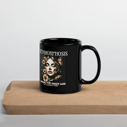 Inspirational Ceramic Mug with Black, Glossy Finish 'Metamorphosis'