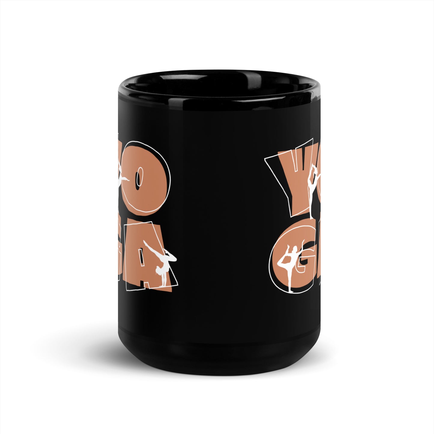 Inspirational Ceramic Mug with Black, Glossy Finish 'Yoga People'