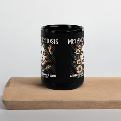 Inspirational Ceramic Mug with Black, Glossy Finish 'Metamorphosis'