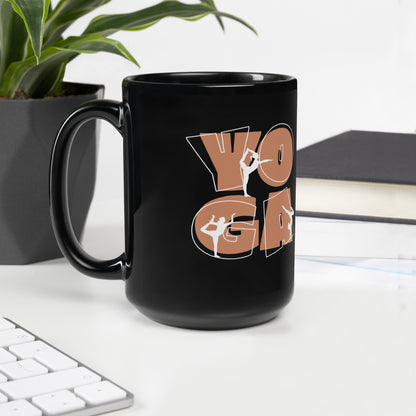 Inspirational Ceramic Mug with Black, Glossy Finish 'Yoga People'