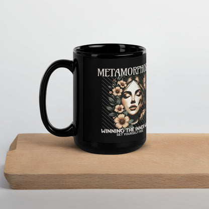 Inspirational Ceramic Mug with Black, Glossy Finish 'Metamorphosis'