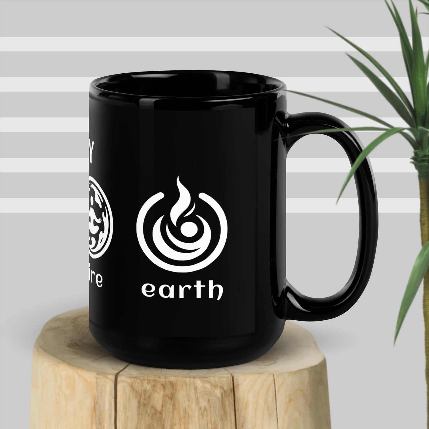 Inspirational Ceramic Mug with Black, Glossy Finish 'Unity of Elements'