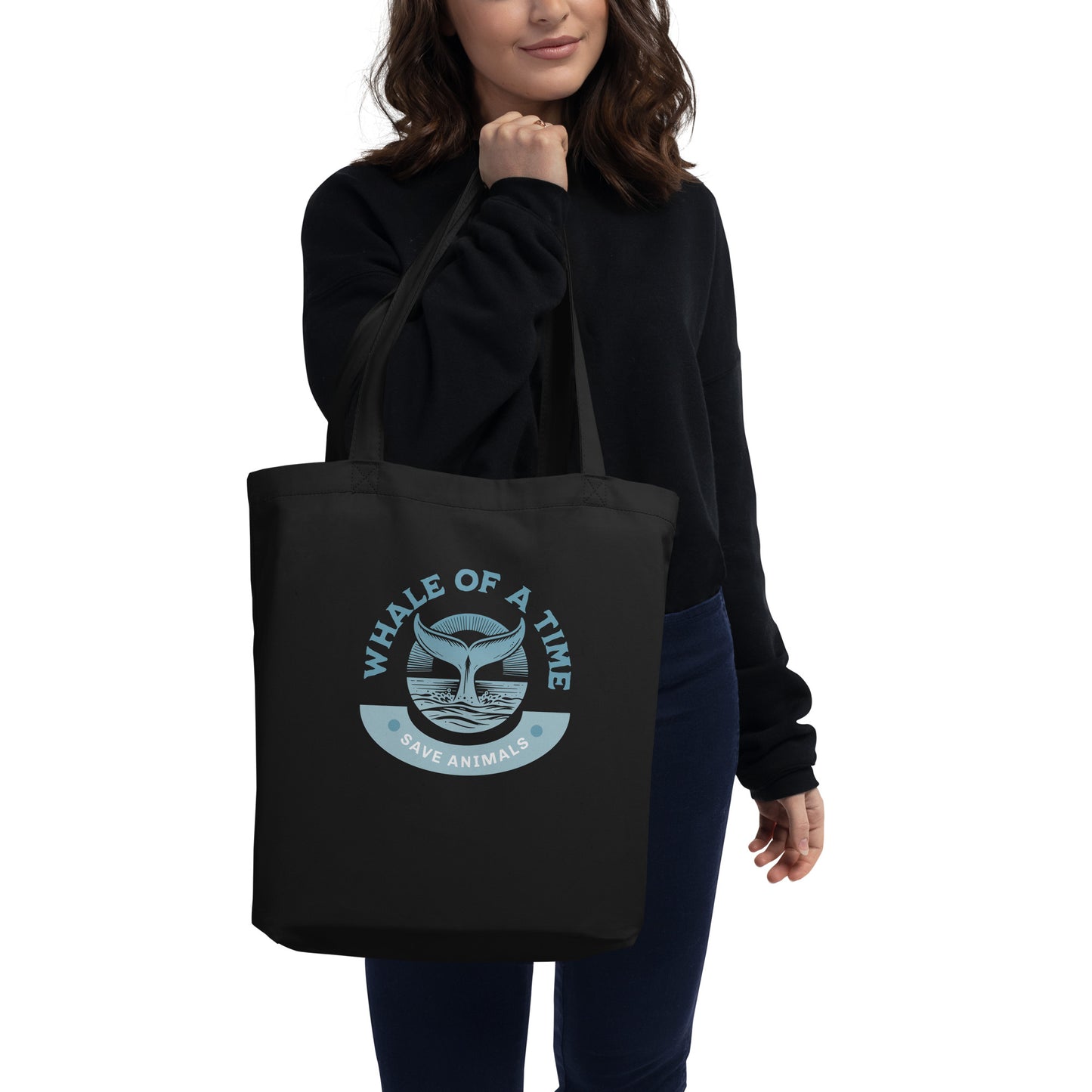 EcoTote Organic Cotton Bag - Reusable, Sustainable Shopping Tote, Eco-Friendly 'Whale of a time - save endangered animals'