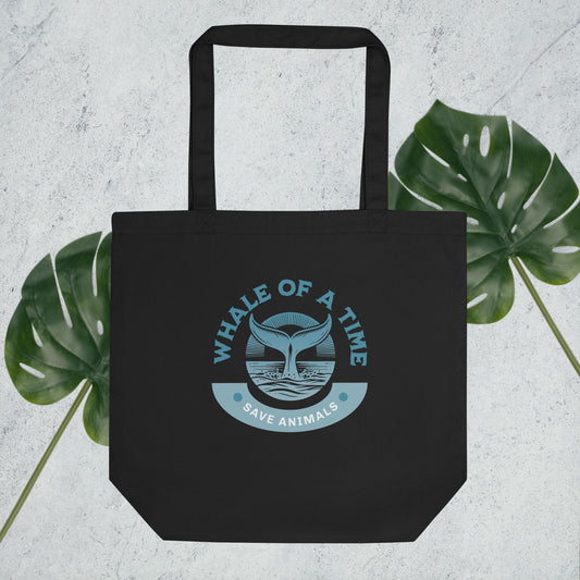 EcoTote Organic Cotton Bag - Reusable, Sustainable Shopping Tote, Eco-Friendly 'Whale of a time - save endangered animals'