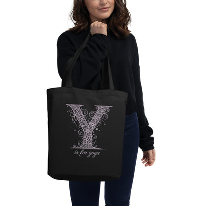 EcoTote Organic Cotton Bag - Reusable, Sustainable Shopping Tote, Eco-Friendly and Durable 'Y is For Yoga'