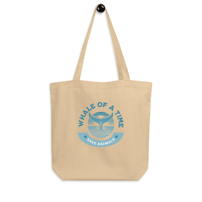 EcoTote Organic Cotton Bag - Reusable, Sustainable Shopping Tote, Eco-Friendly 'Whale of a time - save endangered animals'