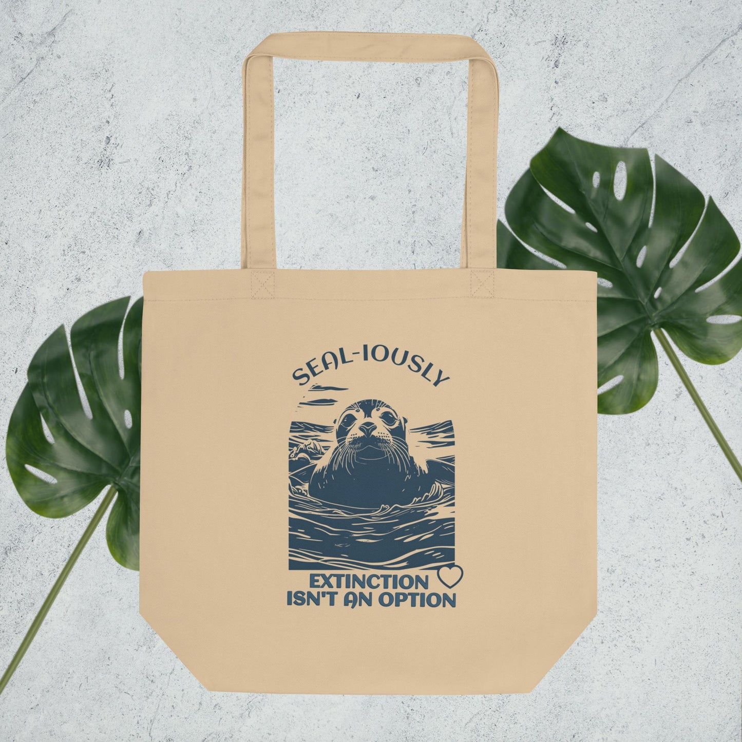 EcoTote Organic Cotton Bag - Reusable, Sustainable Shopping Tote, Eco-Friendly ' Seal-iously - save endangered animals'