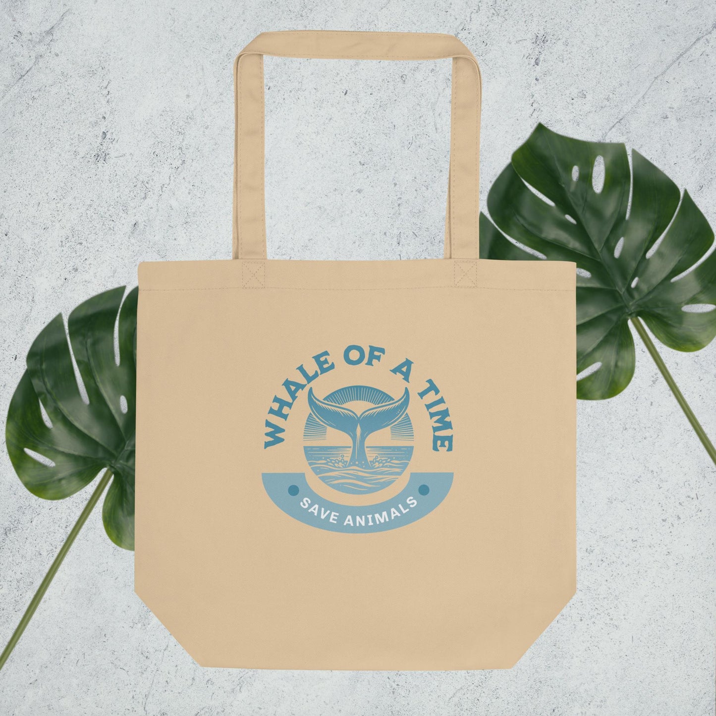 EcoTote Organic Cotton Bag - Reusable, Sustainable Shopping Tote, Eco-Friendly 'Whale of a time - save endangered animals'