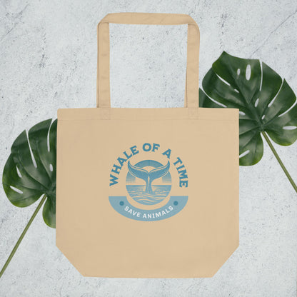 EcoTote Organic Cotton Bag - Reusable, Sustainable Shopping Tote, Eco-Friendly 'Whale of a time - save endangered animals'