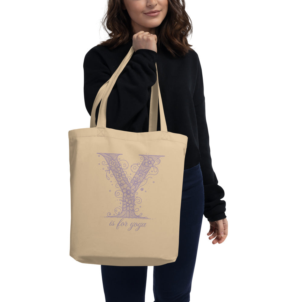 EcoTote Organic Cotton Bag - Reusable, Sustainable Shopping Tote, Eco-Friendly and Durable 'Y is For Yoga'