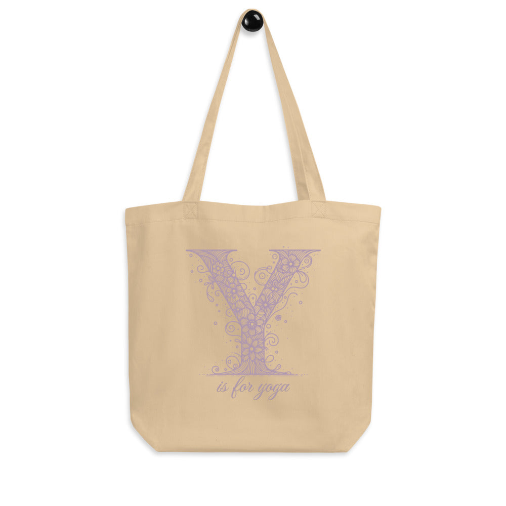 EcoTote Organic Cotton Bag - Reusable, Sustainable Shopping Tote, Eco-Friendly and Durable 'Y is For Yoga'