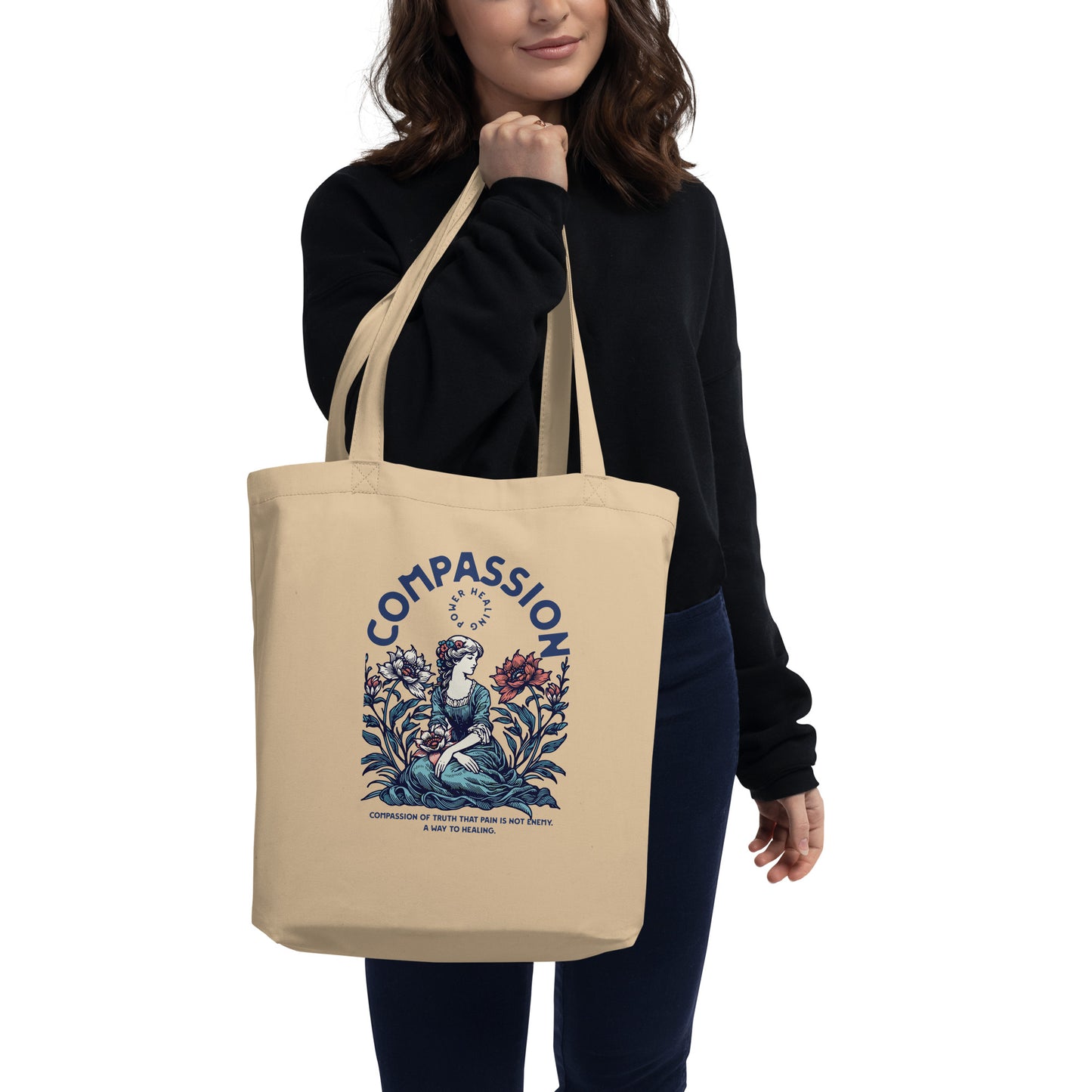 EcoTote Organic Cotton Bag - Reusable, Sustainable Shopping Tote, Eco-Friendly 'Compassion - Healing'