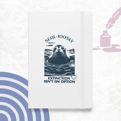 Inspirational Hardcover Notebook with Elastic Closure 'Seal - Save Animals'