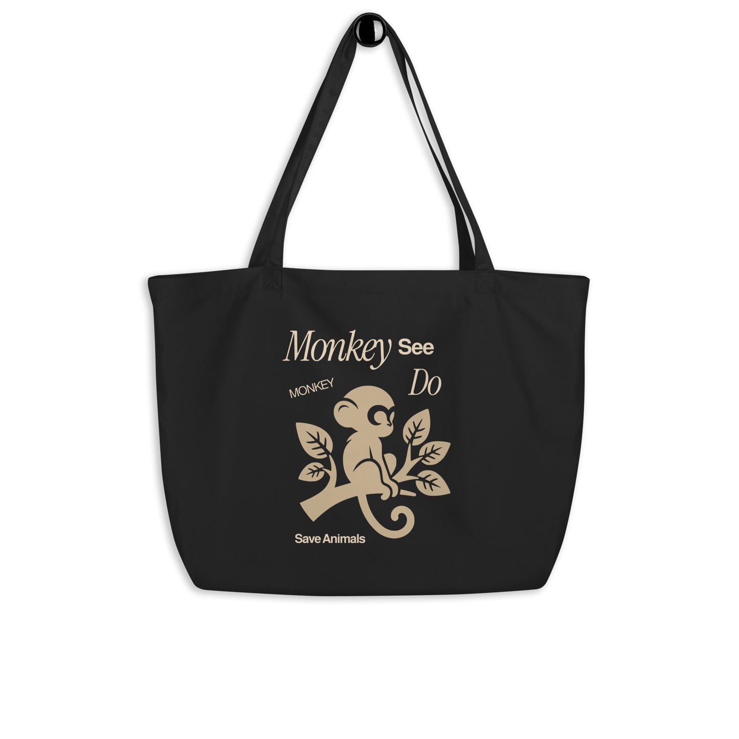 EcoTote LARGE Organic Cotton Bag - Reusable, Sustainable Shopping Tote, Eco-Friendly  'Monkey - save endangered animals'