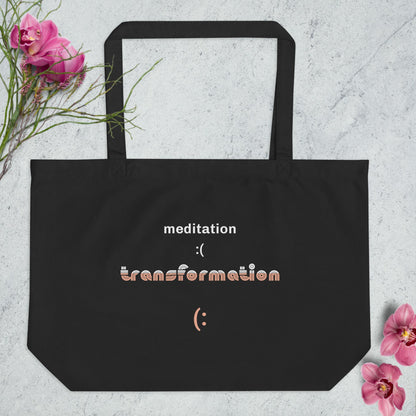 EcoTote LARGE Organic Cotton Bag - Reusable, Sustainable Shopping Tote, Eco-Friendly  'Meditation - Transformation'