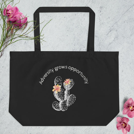 EcoTote Large Organic Cotton Bag - Reusable, Sustainable Shopping Tote, Eco-Friendly and Durable Inspirational ' Adversity'