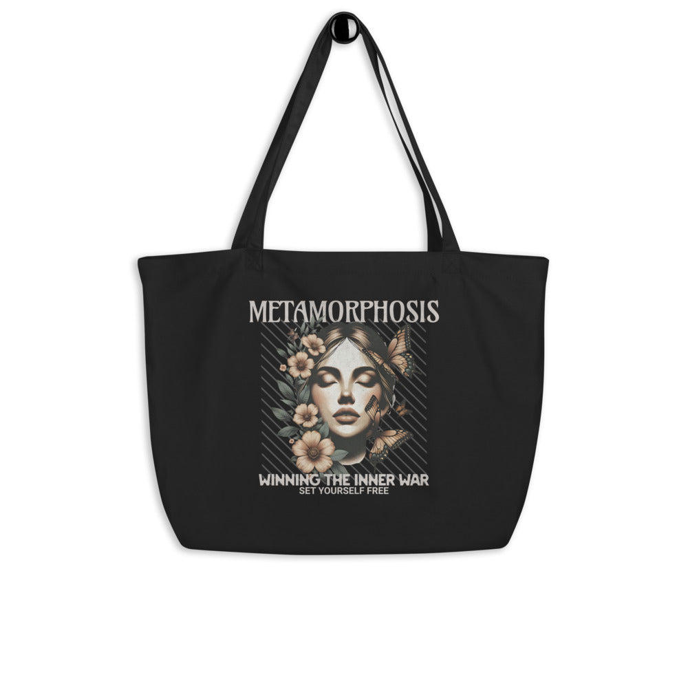 EcoTote Large Organic Cotton Bag - Reusable, Sustainable Shopping Tote, Eco-Friendly and Durable 'Metamorphosis'