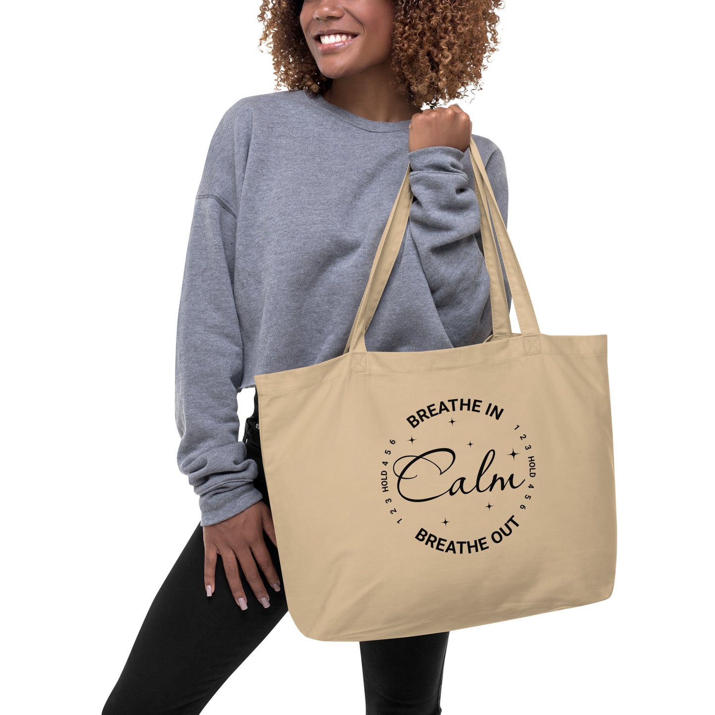 EcoTote Organic Cotton Bag LARGE - Reusable, Sustainable Shopping Tote, Eco-Friendly 'Calm Breathwork'